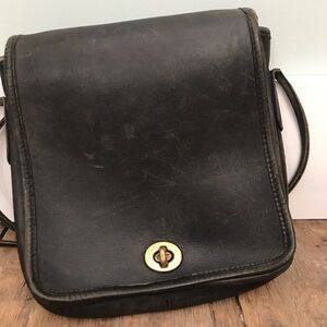 COACH vintage Legacy Companion Front Flap Bag, Black 1970s